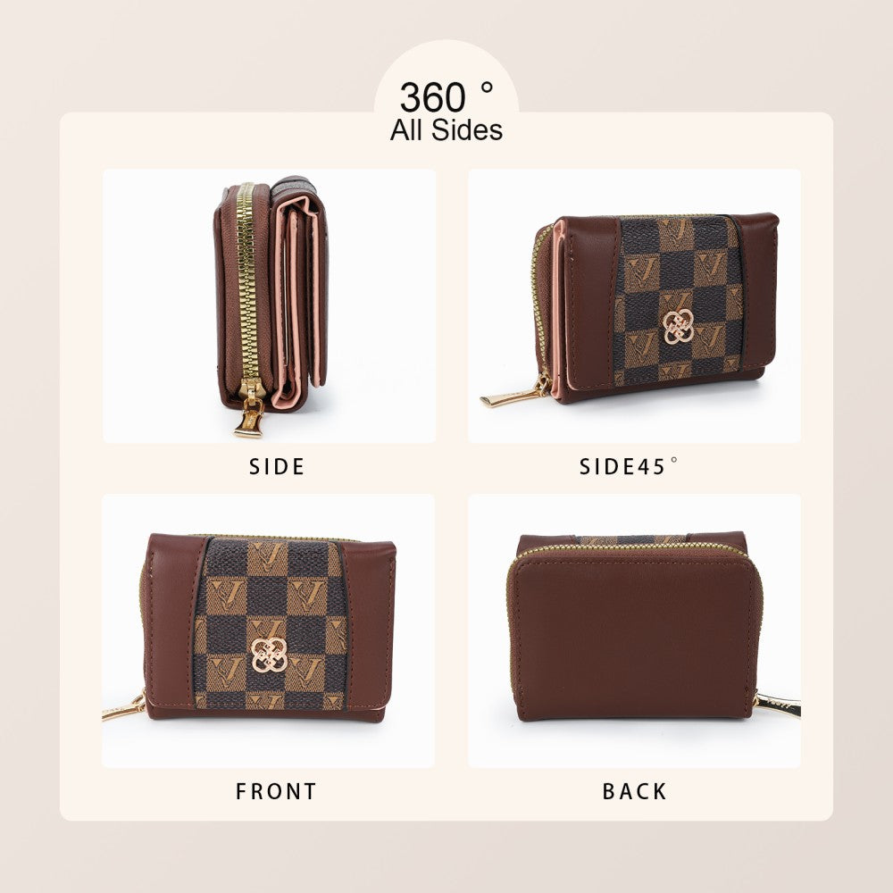 Checkered Accent Compact Wallet = COFFEE