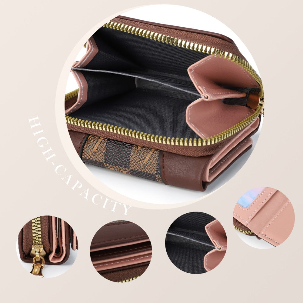 Checkered Accent Compact Wallet = COFFEE