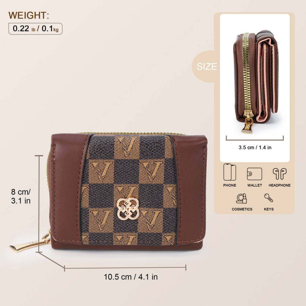 Checkered Accent Compact Wallet = COFFEE