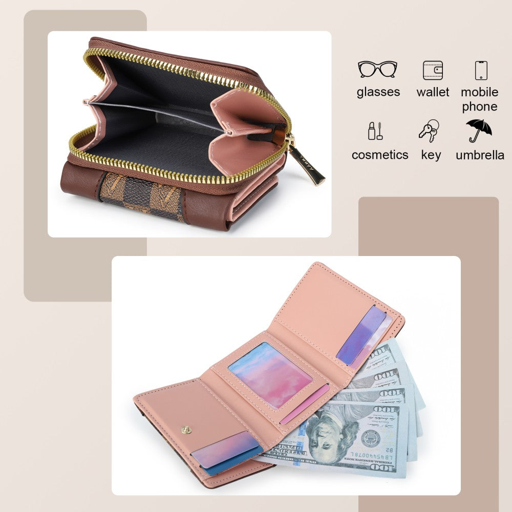 Checkered Accent Compact Wallet = COFFEE