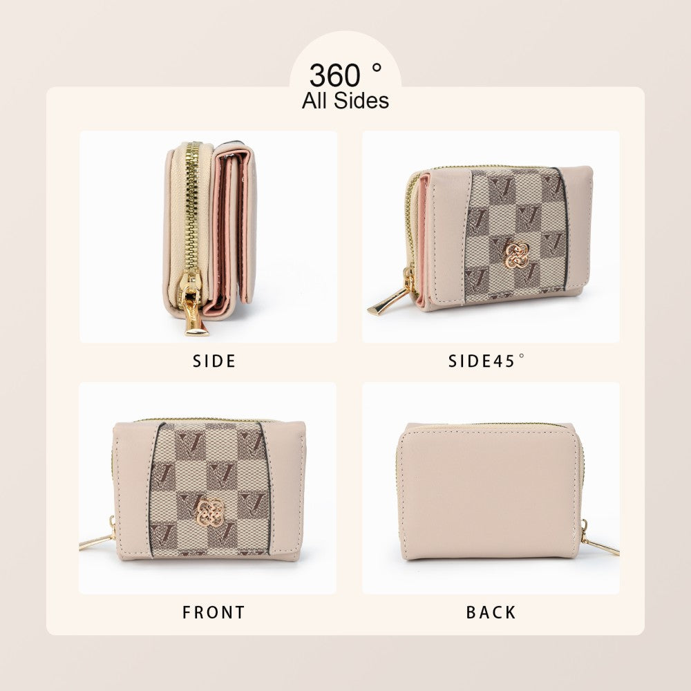 Checkered Accent Compact Wallet -KHAKI