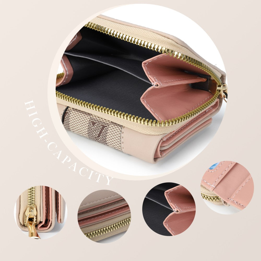 Checkered Accent Compact Wallet -KHAKI