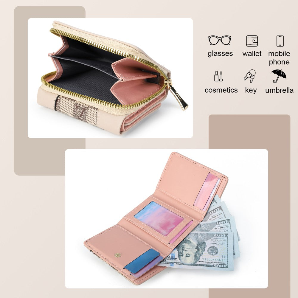 Checkered Accent Compact Wallet -KHAKI