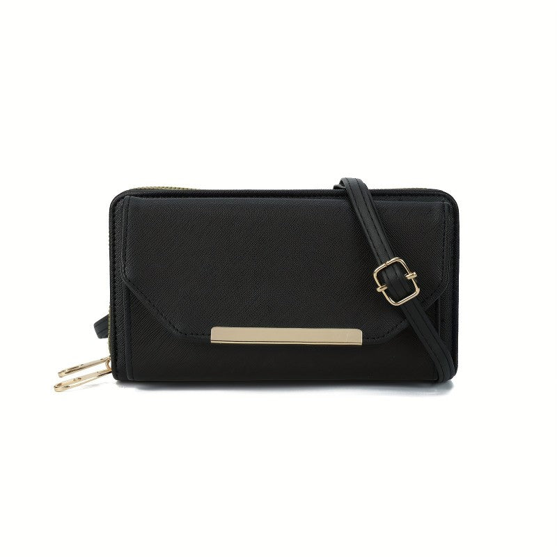 Black PU Crossbody Wallet Bag – Multi-Functional Shoulder Purse (11.5cm x 5cm x 19.5cm)