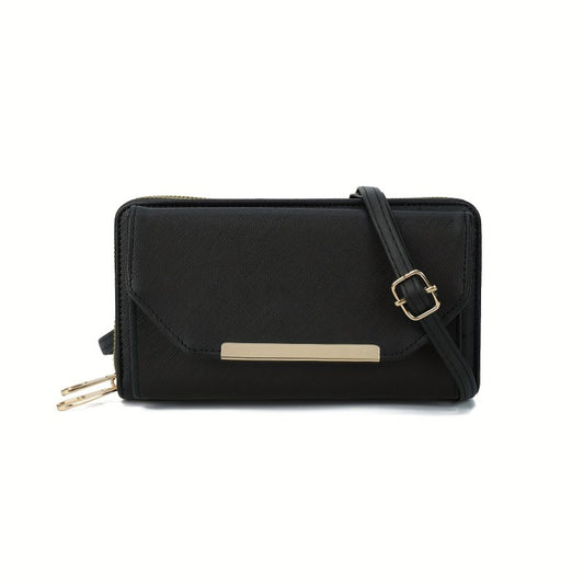 Black PU Crossbody Wallet Bag – Multi-Functional Shoulder Purse (11.5cm x 5cm x 19.5cm)