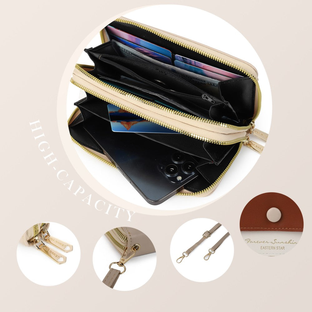 Forever Sunshine Multi-Compartment Crossbody Purse -BEIGE