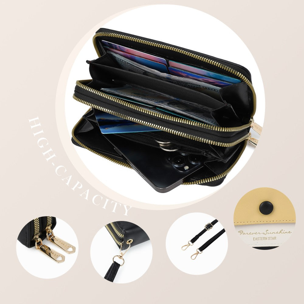 Forever Sunshine Multi-Compartment Crossbody Purse -BLACK