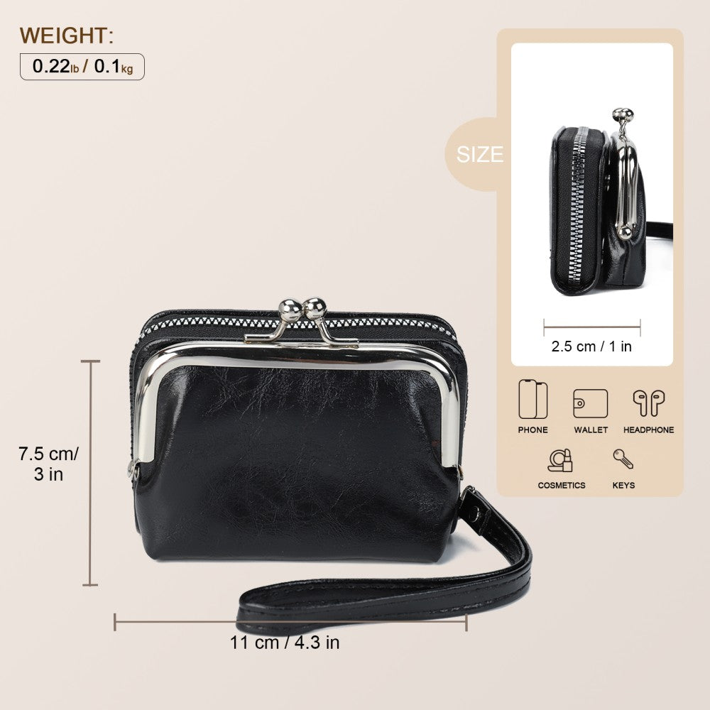 Classic Kiss Lock Wristlet Purse -BLACK