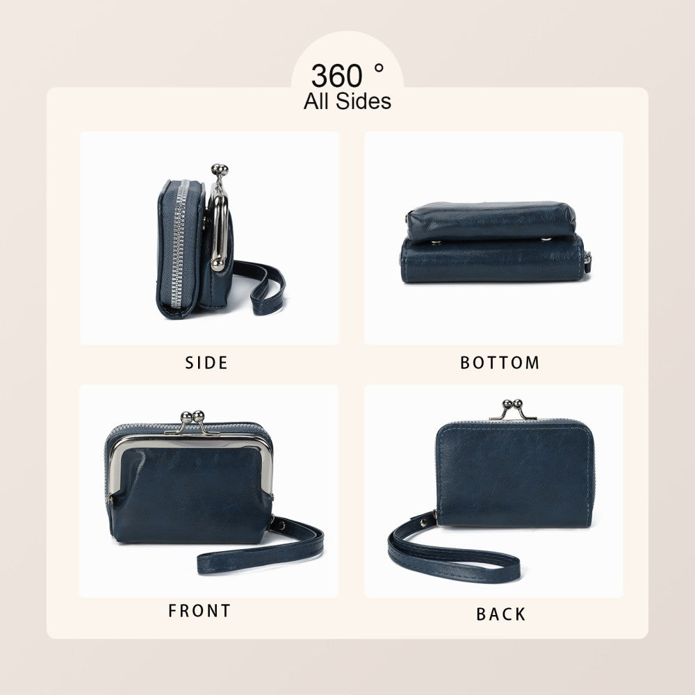 Classic Kiss Lock Wristlet Purse -BLUE