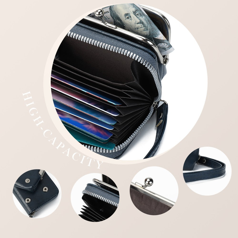 Classic Kiss Lock Wristlet Purse -BLUE