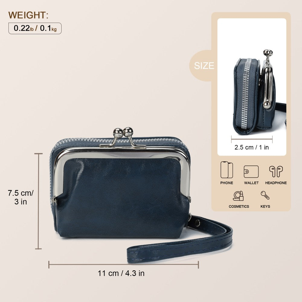 Classic Kiss Lock Wristlet Purse -BLUE