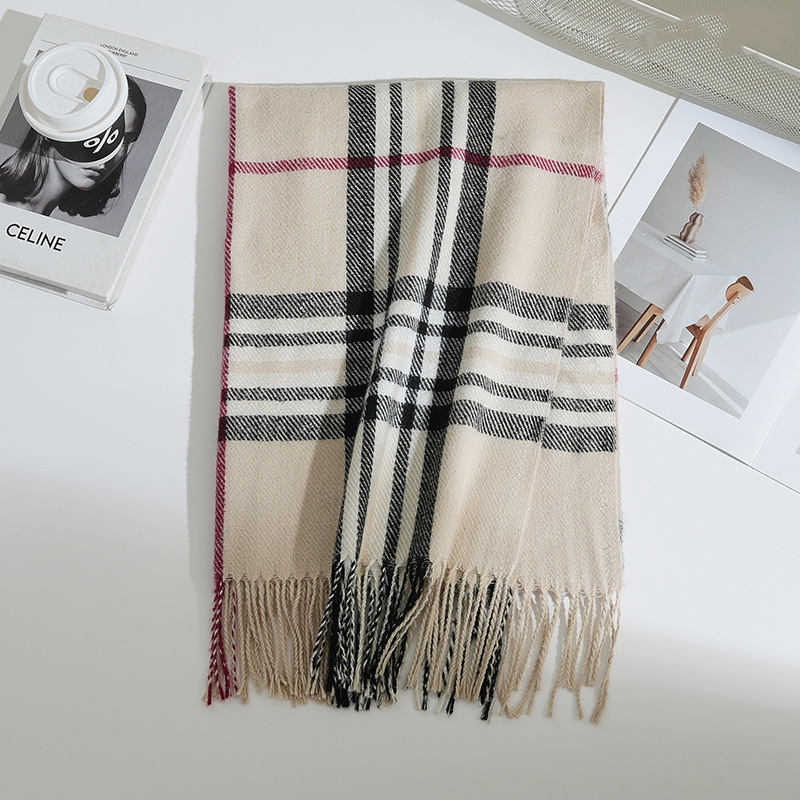 Classic Tartan Plaid Cotton Shawl Scarf – 180x65cm Unisex Winter Wrap with Fringe