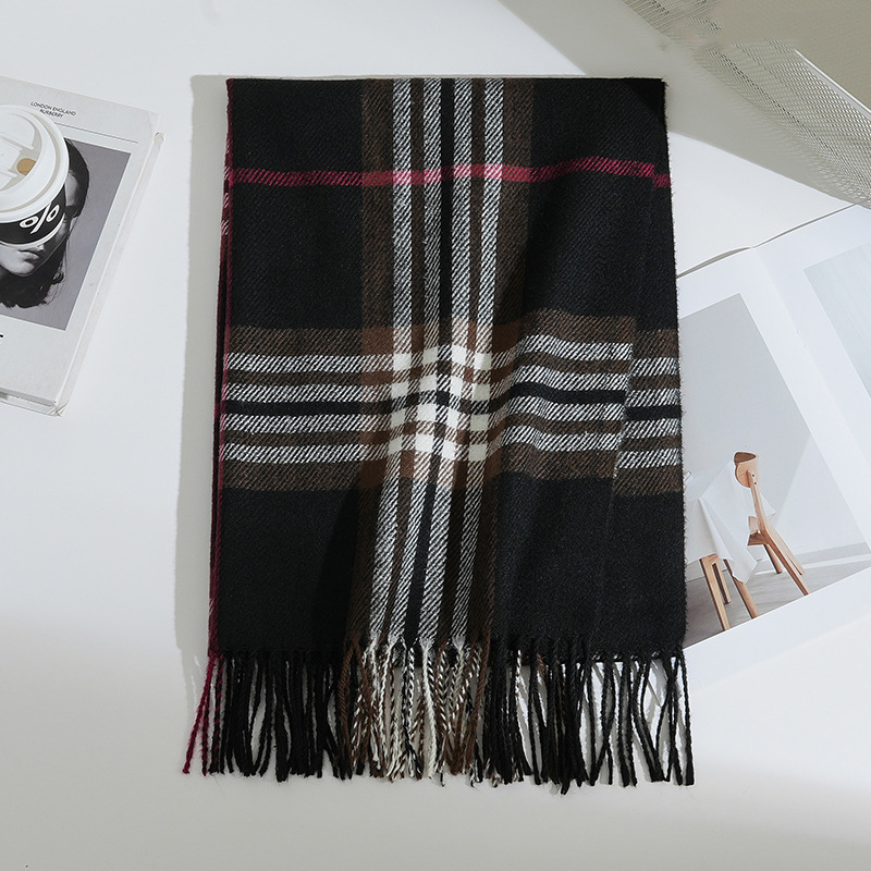 Classic Tartan Plaid Cotton Shawl Scarf – 180x65cm Unisex Winter Wrap with Fringe