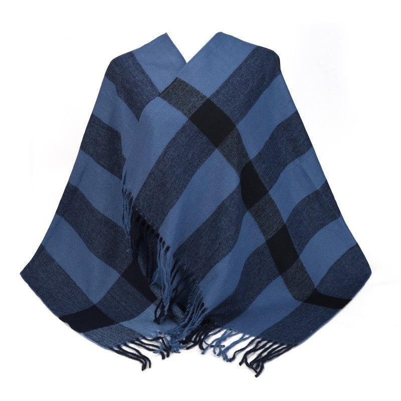 Oversized Tartan Plaid Shawl Wrap – Cozy Winter Scarf with Fringe