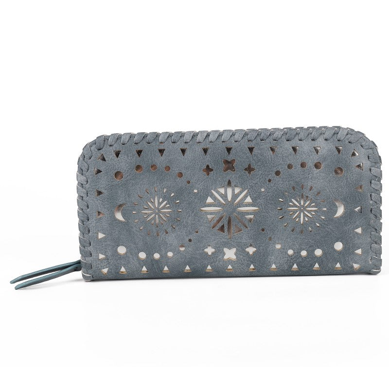 Laser-Cut Pattern PU Wallet with Shoulder Strap – Stylish Multi-Function Purse