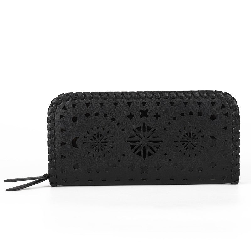 Laser-Cut Pattern PU Wallet with Shoulder Strap – Stylish Multi-Function Purse