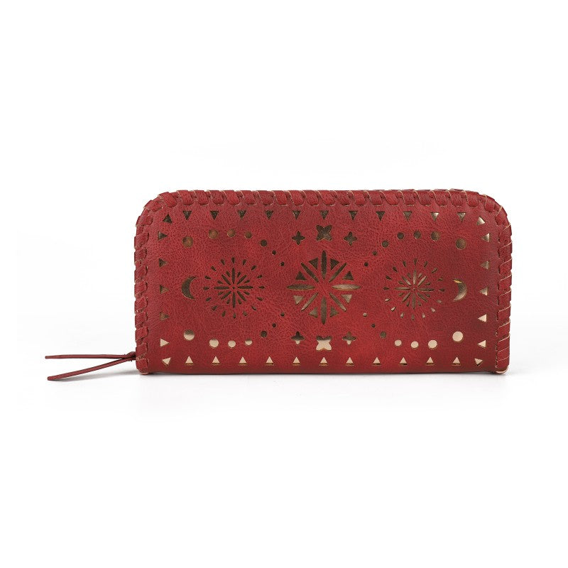 Laser-Cut Pattern PU Wallet with Shoulder Strap – Stylish Multi-Function Purse