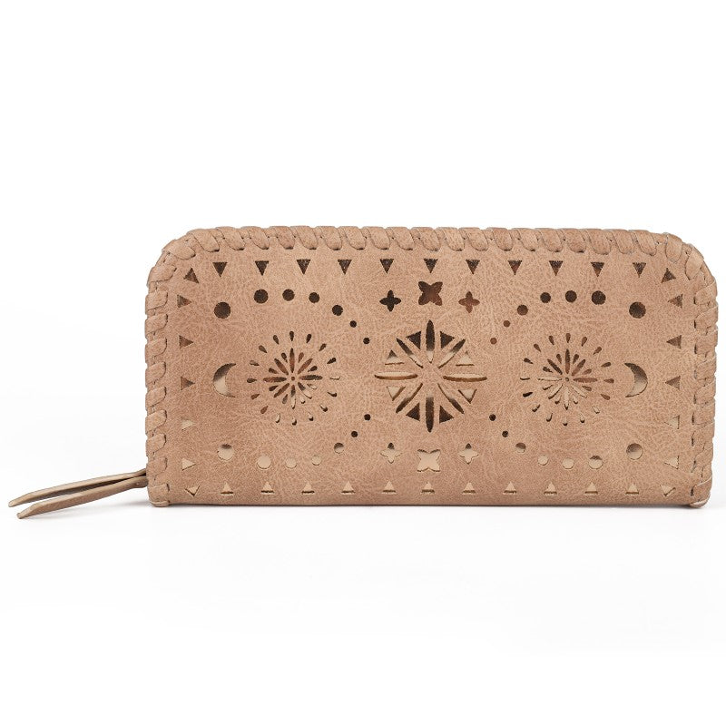 Laser-Cut Pattern PU Wallet with Shoulder Strap – Stylish Multi-Function Purse