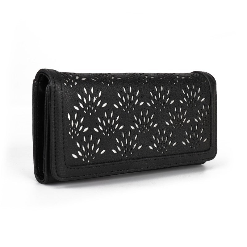 Elegant PU Leather Wallet Purse with Cut out Design – Multi-Function Clutch with Compartments