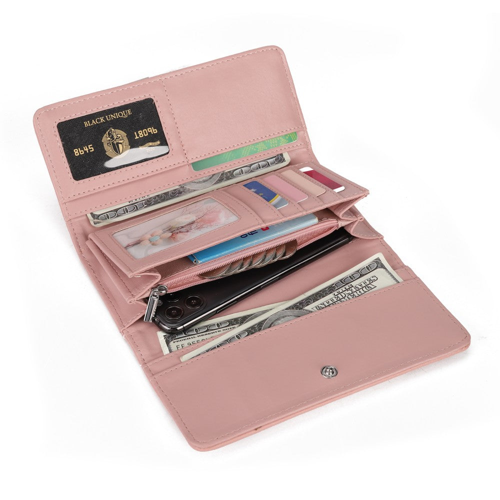 Elegant PU Leather Wallet Purse with Cut out Design – Multi-Function Clutch with Compartments