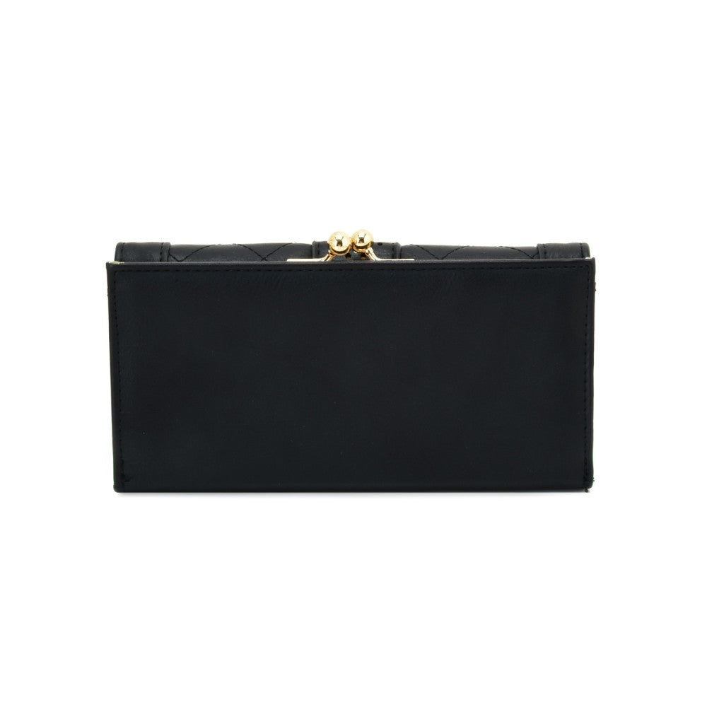 PU Leather Clutch Wallet Purse with Kiss Lock & Quilted Design – Multi-Compartment Organizer