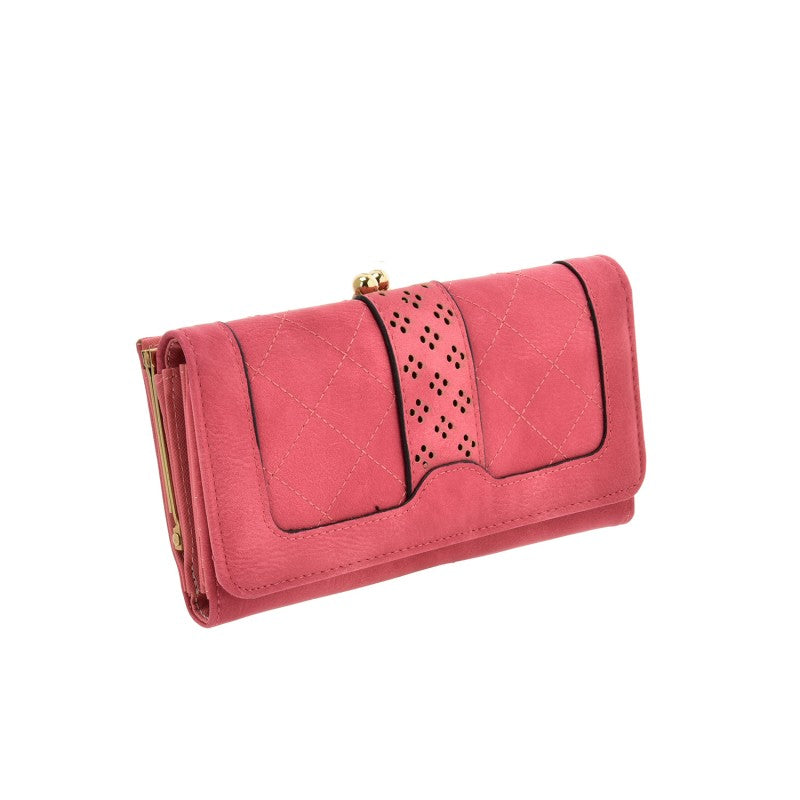 PU Leather Clutch Wallet Purse with Kiss Lock & Quilted Design – Multi-Compartment Organizer