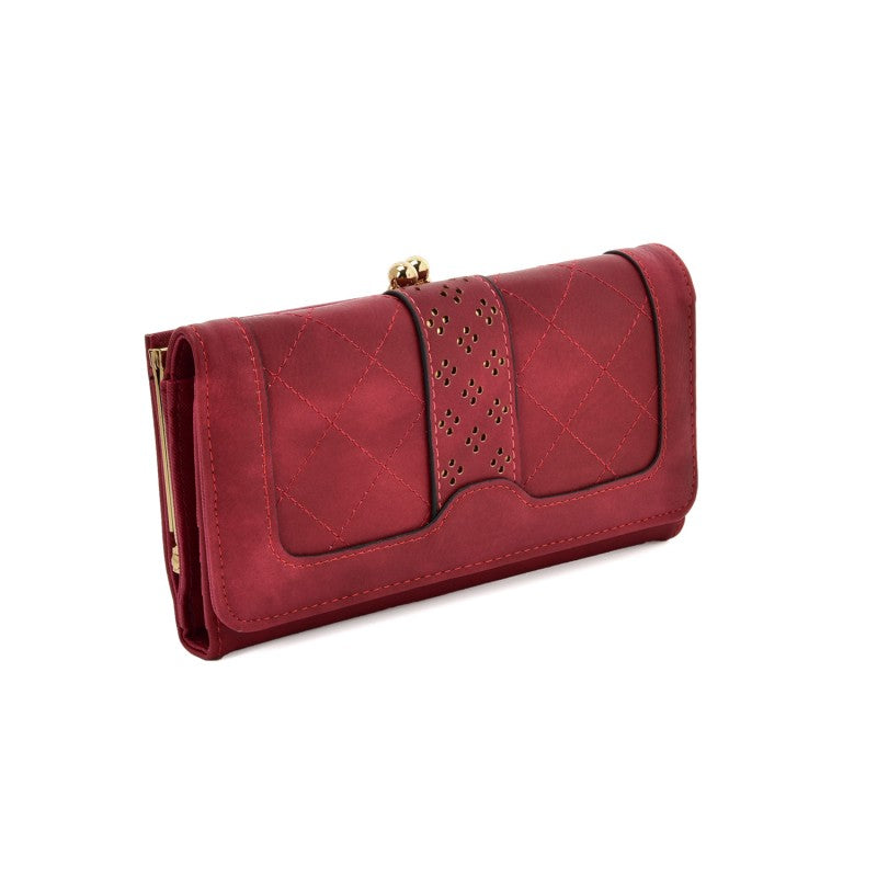 PU Leather Clutch Wallet Purse with Kiss Lock & Quilted Design – Multi-Compartment Organizer