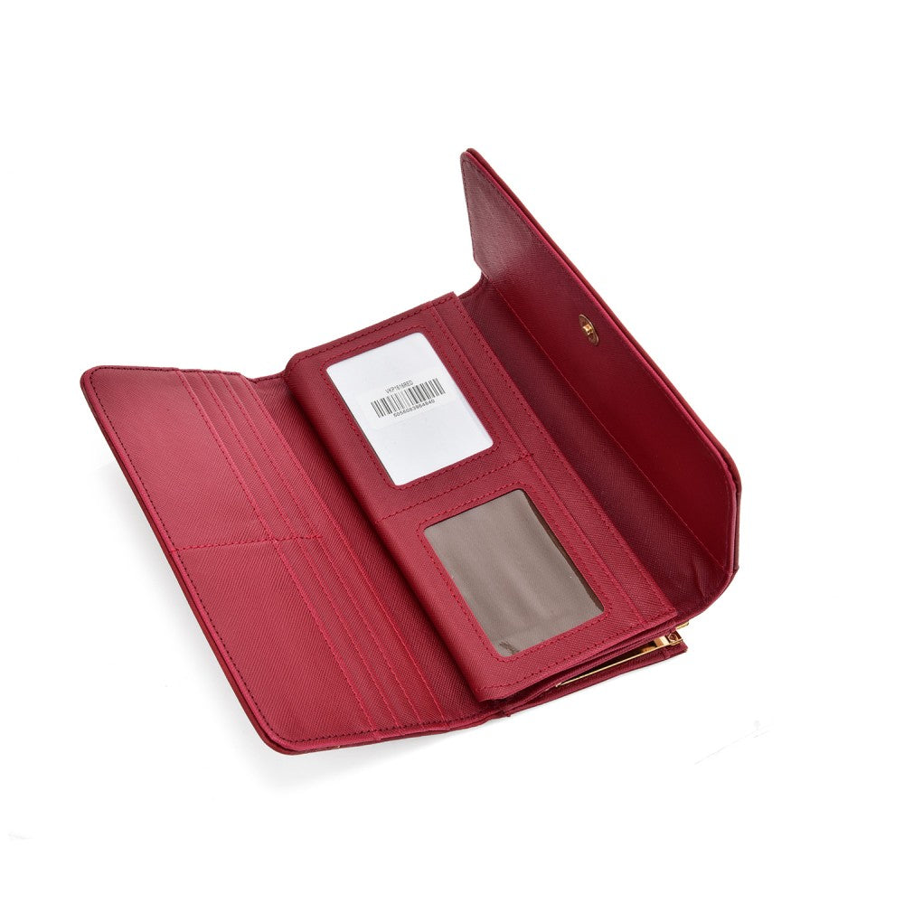 PU Leather Clutch Wallet Purse with Kiss Lock & Quilted Design – Multi-Compartment Organizer