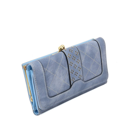 PU Leather Clutch Wallet Purse with Kiss Lock & Quilted Design – Multi-Compartment Organizer