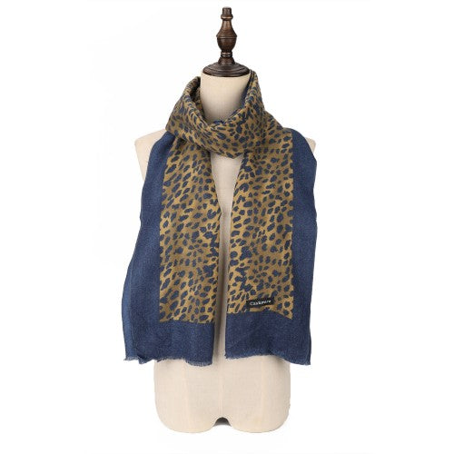 BLUE Leopard Print Spotted Cashmere Scarf