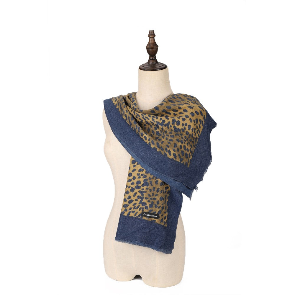 BLUE Leopard Print Spotted Cashmere Scarf