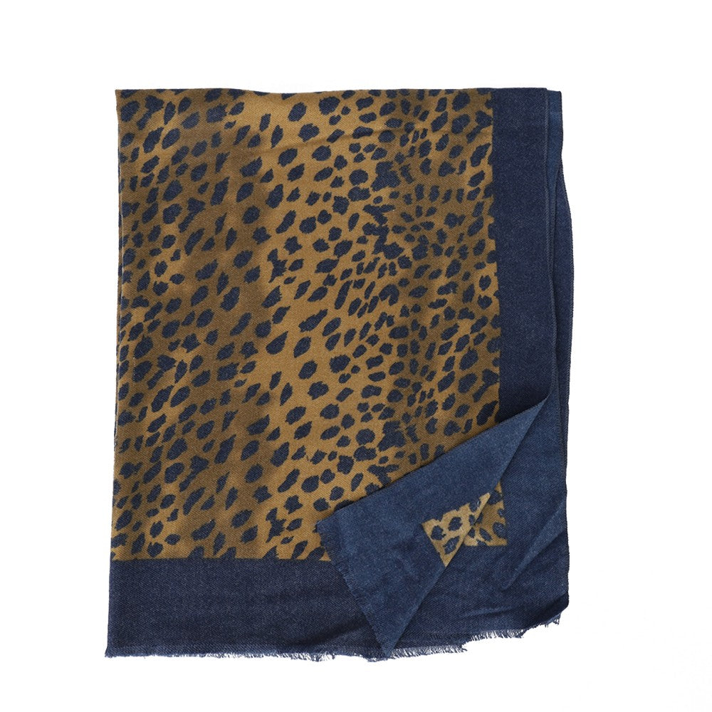 BLUE Leopard Print Spotted Cashmere Scarf