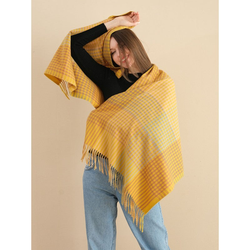 YELLOW Newest Fashion Scarf Checkered With Tassel Ends