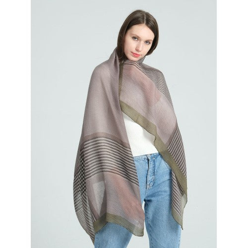 GREEN Large Lady Houndstooth Pleated Shawl Supersoft