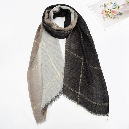 BLACK - Ladies Fashion Crinkled Gold Scarf