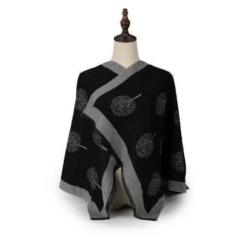 Black Cashmere Scarf With Dandelion Design