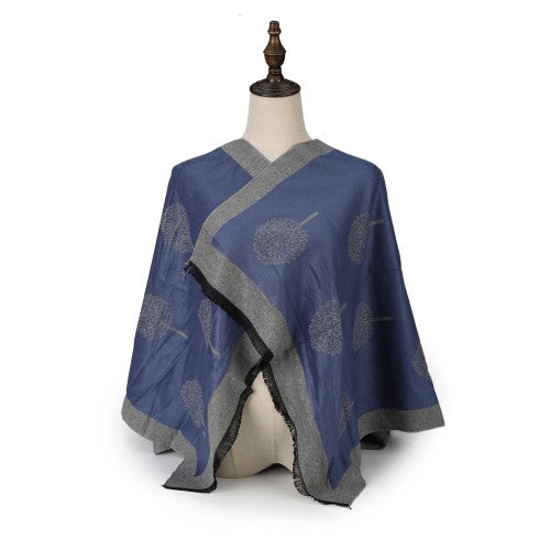 BLUE Cashmere Scarf With Dandelion Design