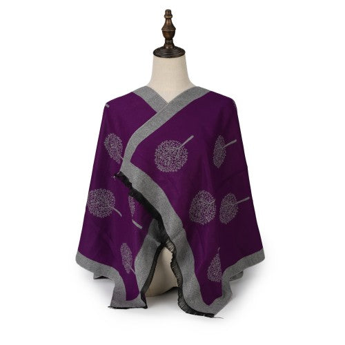 PURPLE Cashmere Scarf With Dandelion Design