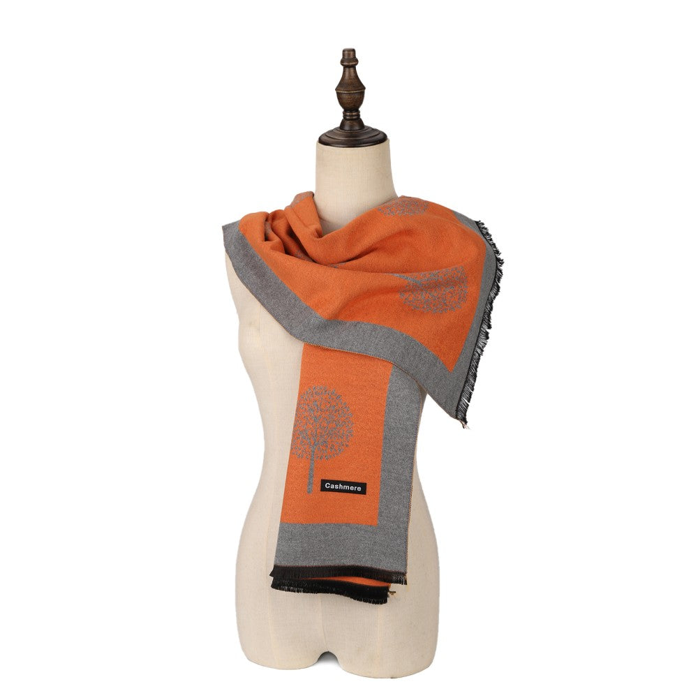ORANGE Cashmere Scarf With Dandelion Design