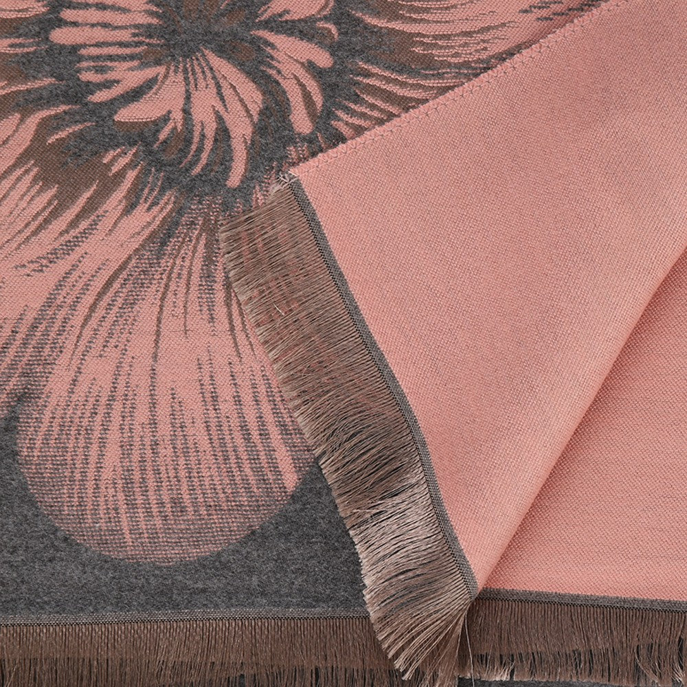 GREY Large Floral Design Cashmere Scarf