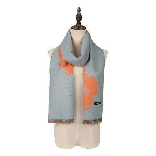 LIGHT BLUE Large Floral Design Cashmere Scarf