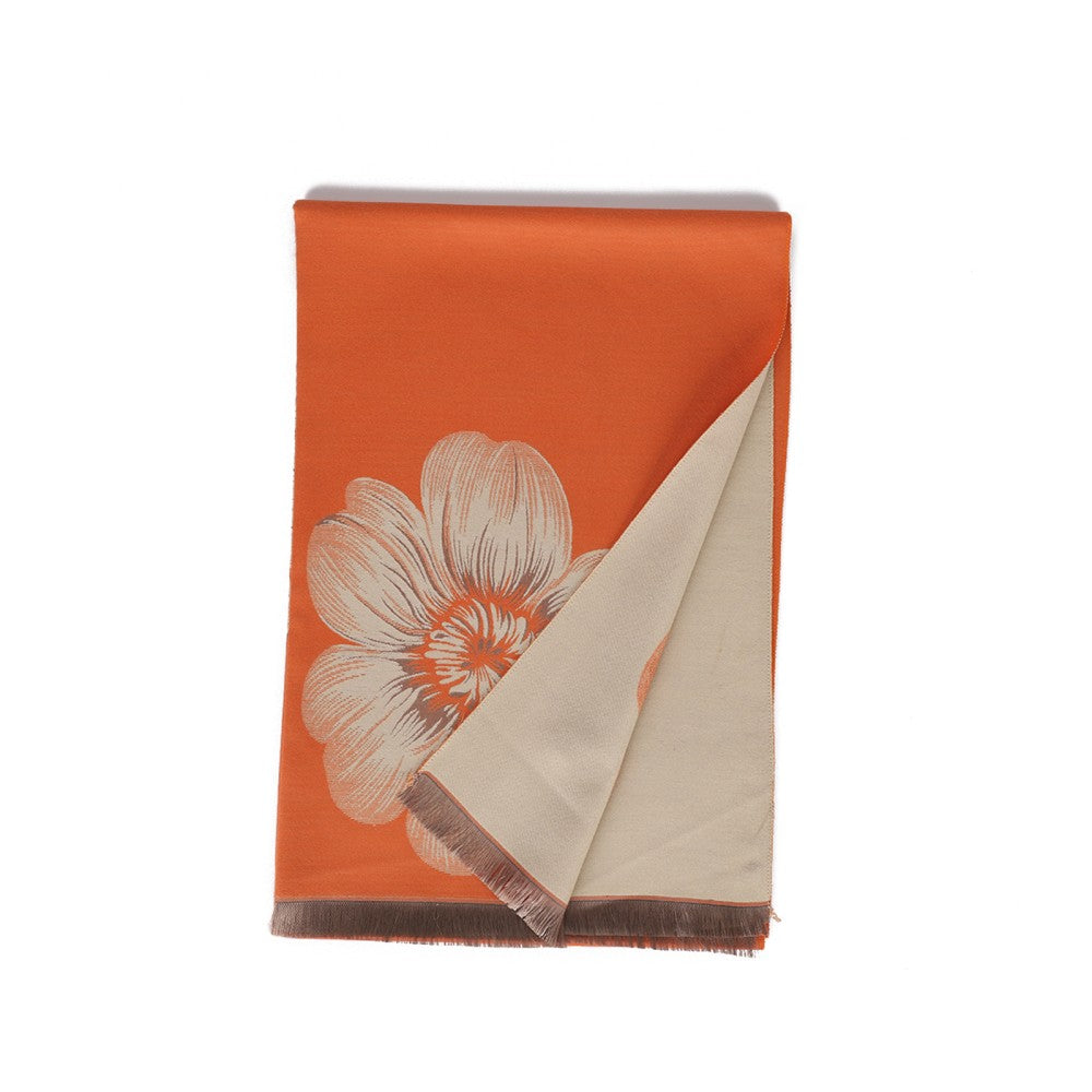 ORANGE Large Floral Design Cashmere Scarf