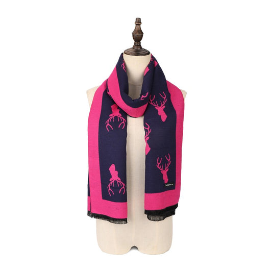 FUSHIA Cashmere Scarf With A Elk Pattern