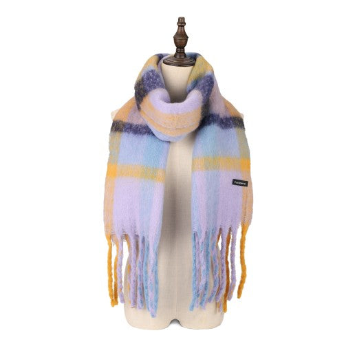 PURPLE Warm The Aurora Luxe 100% Cashmere Scarf – Soft Brushed Check Pattern Wrap | 180 x 38 cm | Classic Fringed Design