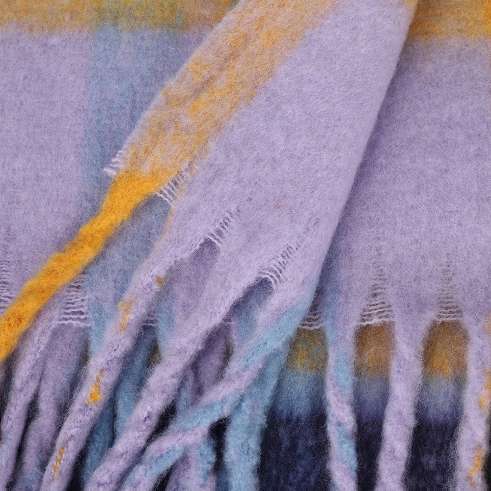 PURPLE Warm The Aurora Luxe 100% Cashmere Scarf – Soft Brushed Check Pattern Wrap | 180 x 38 cm | Classic Fringed Design