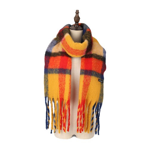 YELLOW Warm The Aurora Luxe 100% Cashmere Scarf – Soft Brushed Check Pattern Wrap | 180 x 38 cm | Classic Fringed Design