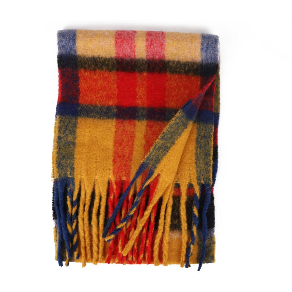 YELLOW Warm The Aurora Luxe 100% Cashmere Scarf – Soft Brushed Check Pattern Wrap | 180 x 38 cm | Classic Fringed Design