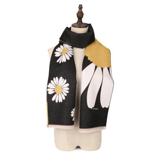 BLACK Bright Floral Pattern Scarf