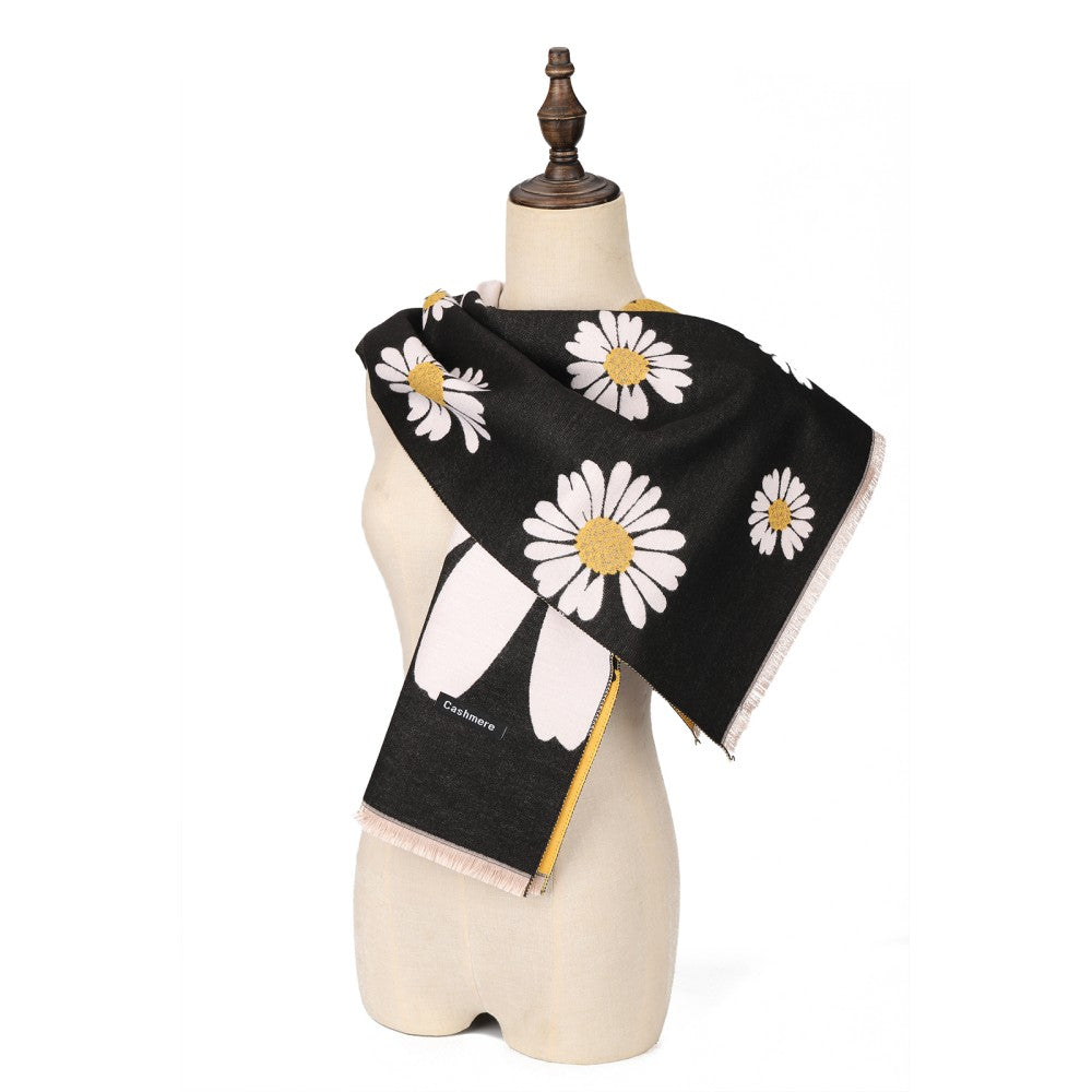 BLACK Bright Floral Pattern Scarf