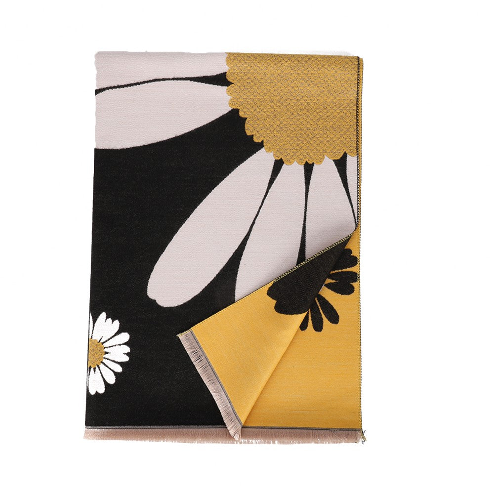 BLACK Bright Floral Pattern Scarf